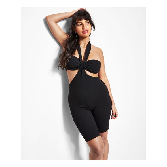 ROYALTY Pants - ROYALTY Womens Black Bandeau Bodice Hook Close Tie Sleeveless Bermuda Romper 16